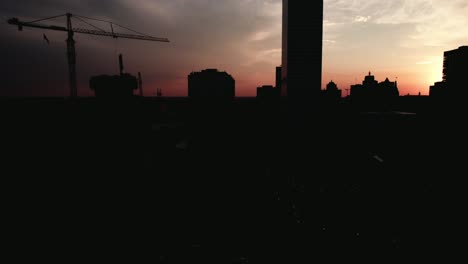 Milwaukee-Wisconsin-Construction-Crane-Aerial-Sunset-Silhouette