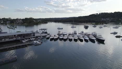 Luxury-Yachts-Docked-In-Pittwater,-New-South-Wales,-Australia