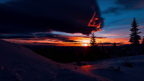 Sunrise-in-Vitosha-mountain-in-winter,-timelapse
