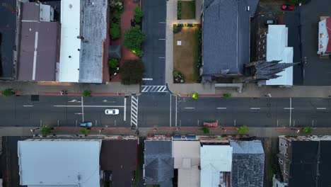 Overhead-view-of-downtown-Milton,-Pennsylvania-with-drone-video-looking-down-stable