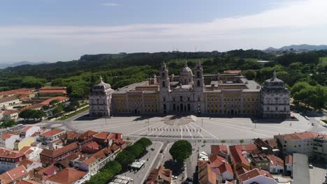 Fly-AboveAerial-view-of-the-National-Palace-of-Mafra-in-Portugal