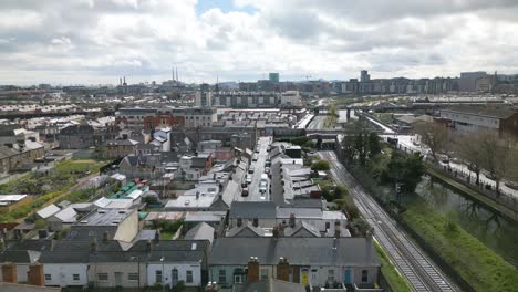 Drone-Flying-Above-Neighborhood-in-Dublin,-Ireland-on-Typical-Day