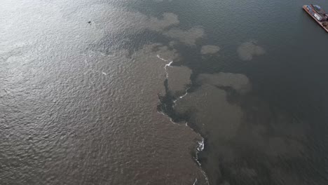 Aerial-Drone-Fly-Above-Confluence-Between-Tapajós-and-Amazon-River,-Brazilian-Amazonas-Water-Convergence-with-Color-Contrast
