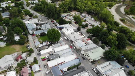 Aerial-view,-downtown-traffic-in-small-city-in-New-Zealand
