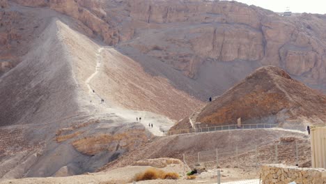 Scenic-view-of-Masada-mount-in-Judean-desert-near-Dead-Sea,-Israel