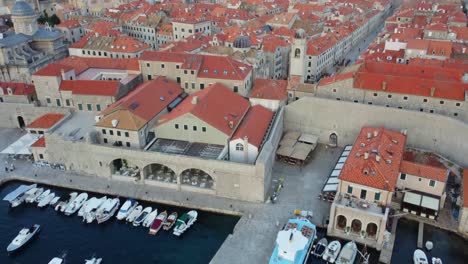 Spectacular-Aerial-Establishing-View-of-Dubrovnik-Old-Town-and-Marina