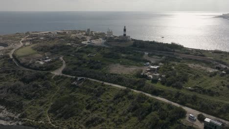 Aerial-shot-on-of-a-lighthouse-in-Malta