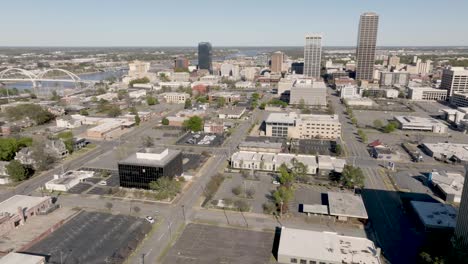 Little-Rock,-Arkansas-skyline-drone-video-pan-left-to-right