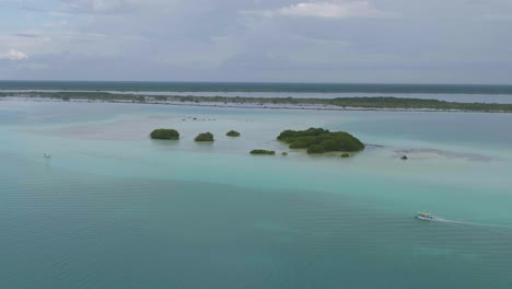 Reef-Sandbar-on-Tropical-Bacalar-Island-Coast,-Mexico---Aerial-with-Copy-Space