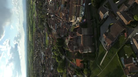 Vertical-Shot-Of-Ancient-Soncino-Castle-In-Northern-Italy---drone-shot