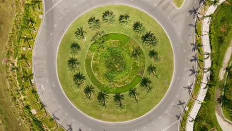 Rotating-shot-of-a-roundabout-from-above-in-Vietnam