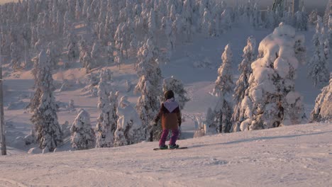 Person-snowboarding-with-skill-and-speed-on-beautiful-snow-landscape