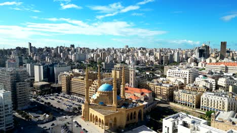 Drohnenaufnahme-Der-Blauen-Moschee,-Berühmtes-Wahrzeichen-Und-Touristenattraktion-Von-Beirut