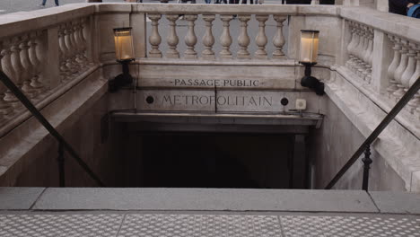 Public-Passage-Access-To-Underground-Metro-Station-In-Paris,-France