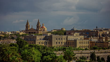 Cityscape-timelapse-of-Valletta-Malta-on-sunny-day-with-storm-clouds