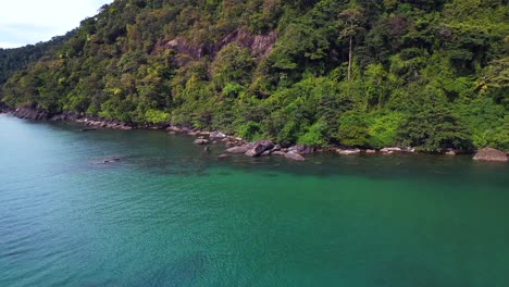 Amazing-aerial-view-flight-Jungle-ciff-Stones-rocks-beach-island-koh-chang-thailand-2022