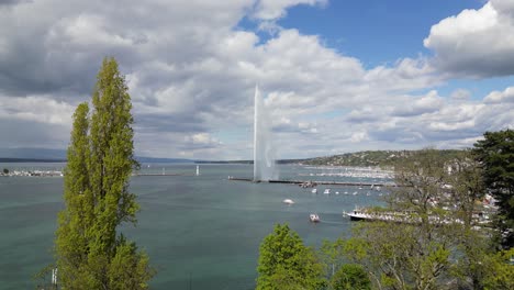 Drone-footage-over-the-central-city-and-lake-area-of-Geneva,-Switzerland