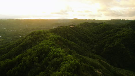 Tropical-rainforest-valley-at-sunset-in-Kuta,-Lombok-island
