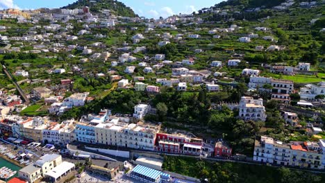 Cityscape-Of-Capri-In-Italy---aerial-drone-shot