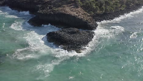 Aerial-views-of-the-Fingal-Head-Causeway-rock-formation-near-Tweed-Heads-in-northern-New-South-Wales,-Australia