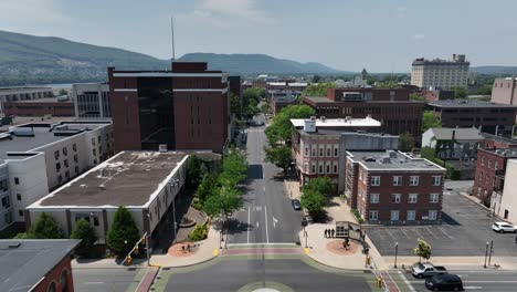 Downtown-Williamsport,-Pennsylvania-with-drone-video-pulling-back
