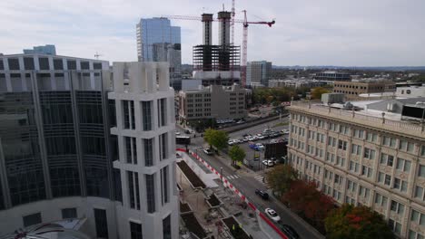 Drone-Downtown-Nashville-Showing-Construction-Sites-and-Cranes