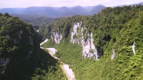 Breathtaking-birds-eye-view-of-natural-river-canyon-and-jungle-forest