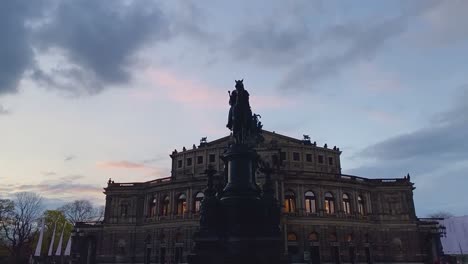 Timelapse-around-Statue-of-King-Johann-in-Dresden-Germany-on-a-cloudy-day