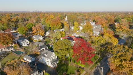 Aerial-flyover-beautiful-neighborhood-with-nice-houses-in-Kirkwood-in-St