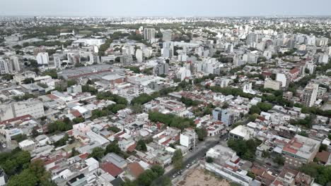 Aerial-Cityscape-of-Villa-Ortuzar-Chacarita-Neighborhoods-Buenos-Aires-City-Argentina-during-Summer-Clear-Sly