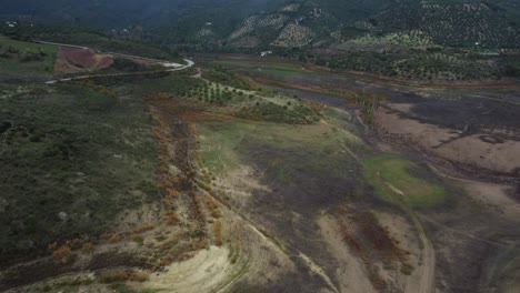 Landscape-of-wetland-and-forest-in-Spain,-Estepona,-aerial-view