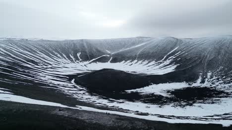 Aerial-Pullback-of-Black-Crater-in-Iceland-on-a-Winter-Overcast-Day