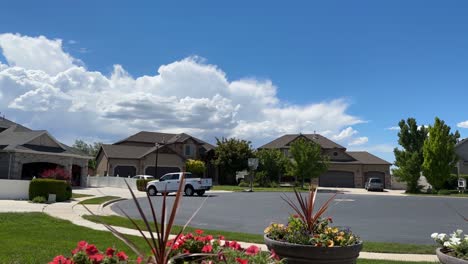 Panoramic-cloudscape-time-lapse-of-a-typical-neighborhood-in-the-US