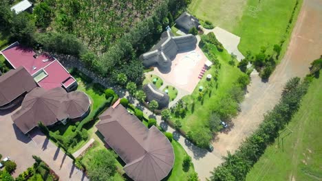 Scenic-Landscape-Of-Emburara-Farm-Lodge-In-Uganda---aerial-drone-shot