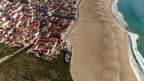 City-Buildings-of-Nazare-and-beach,-Portugal