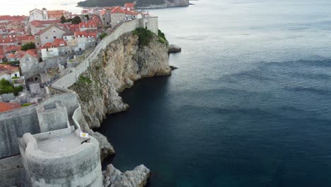 Walled-City-at-Adriatic-Sea,-Dubrovnik-Aerial-with-Copy-Space