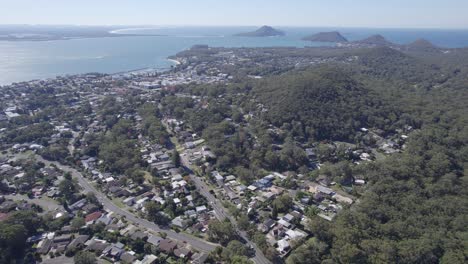 Tilt-up-Reveal-Of-Tomaree-Mountain-And-Mount-Yacaaba-On-Port-Stephens-Bay-From-Gan-Gan-Lookout-In-New-South-Wales