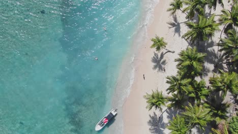 Drone-top-view-of-Fronton-beach-and-boats-in-Las-Galeras-Samana,-Dominica