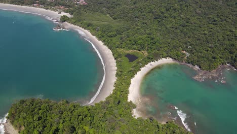 High-aerial-view-of-tropical-beach-Manuel-Antonio,-National-Park,-Costa-Rica