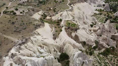 Aerial-drone-flight-traveling-over-Travel-destination-of-Cappadocia,-Turkey