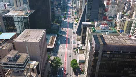 Beautiful-long-cinematic-aerial-shot-of-Avenida-Paulista-in-São-Paulo-city-center