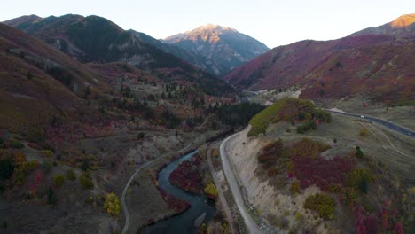 Provo-River-during-Autumnal-Fall-Season-in-Utah-County,-Aerial