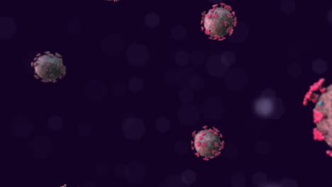Virus-Sars-cov-2-Covid-19-Que-Pasa-La-Cámara-Bajo-El-Microscopio-Con-Fondo-Púrpura---Animación-Médica-3d