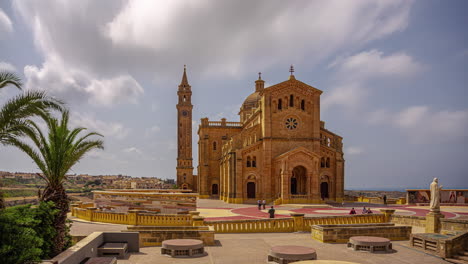 Astounding-Architecture-Of-Basilica-Of-The-Blessed-Virgin-Of-Ta'-Pinu-Seen-From-The-Distance-During-Daytime-In-Gozo,-Malta
