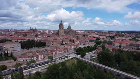 Aerial-view-over-the-city-of-Salamanca,-Spain