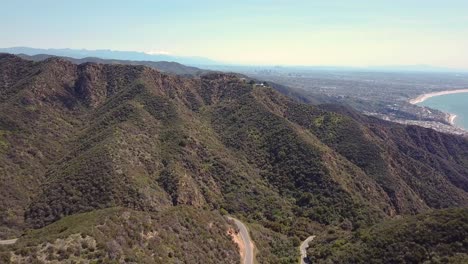 Beautiful-4k-Aerial-Drone-Footage-of-Santa-Monica-Mountains-and-Ocean-Coastline-with-in-Los-Angeles-California-views