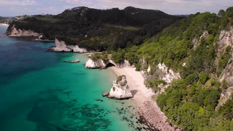 Cathedral-Cove-and-The-Hoho-Rock-aerial-birds-eye-view-shot