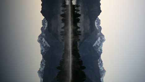 Vertikale-Aufnahmen-Eines-Faszinierenden-Sonnenaufgangs-über-Dem-Lake-Matheson,-Neuseeland