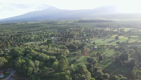 Serene-African-rural-landscape-of-farmland-at-Mount-Kilimanjaro-footstep-,-Kenya