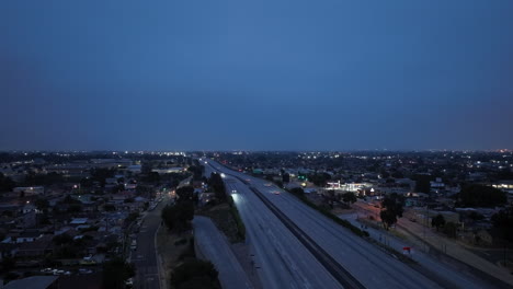San-Pedro,-California-over-Interstate-110-at-nighttime